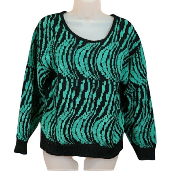Parrinello Vintage Knit Trippy Swirl Sweater Funky 80s/90s Illusion Sweater Med - Picture 1 of 9